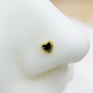 Gold Heart Nose Piercing Stud Ring - Valentine Heart Decor Nose Piercing Stud