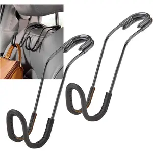 Hooks for Purses and Bags with Leather Trim - Unbreakable  Seat Hooks for Large Purse Straps and Heavy Bags up to 40 lbs - Secure Attachment Loops Fit  Headrest Posts, 2-Pack