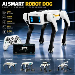 [Akeleo]3 in 1 Robot Dog with Wheels Kit, 30+ Bionic Actions, Voice & Remote Control, Programmable Moves, Rechargeable Battery, All-Terrain Stunt Pet Toy for Kids(Removable Claw & Cannon)