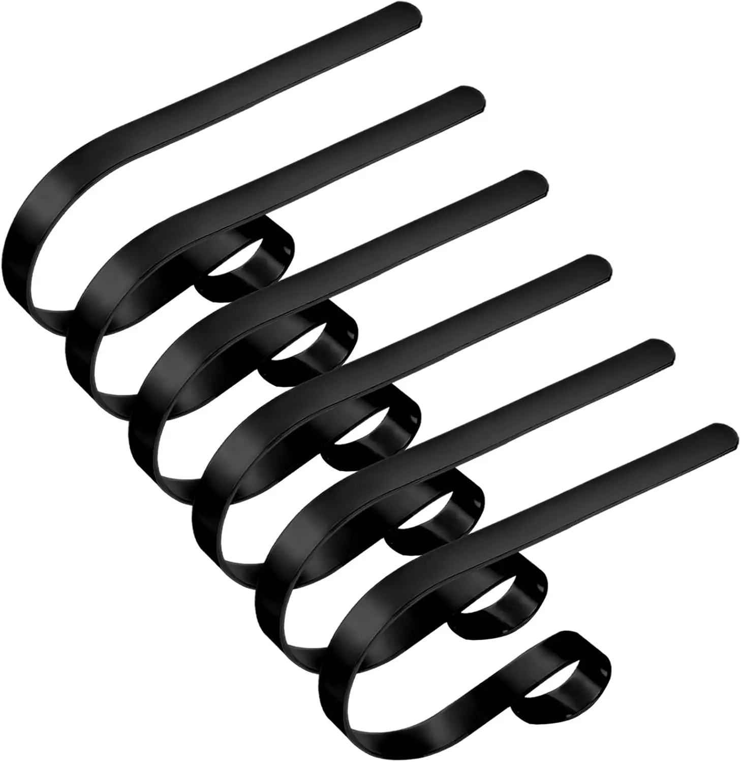 6PCS Sturdy Heavy-Duty Matte Black Metal Stocking Holders with Non-Slip Adhesive Tape, Brushed Nickel Clip-and-Adjust Fireplace Mantle Hooks for Holiday Home & Christmas Party Decorations