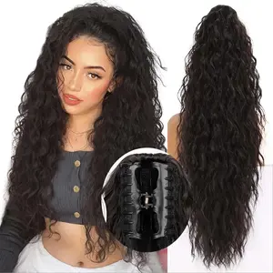ZIHAN 30 Inch Curly Clip Ponytail Hair Extension for Women Deep Wave Bundles Lace Curtain Bangs Synthetic Hairpiece Daily Use Comfortable Secure Hold Easy Wear