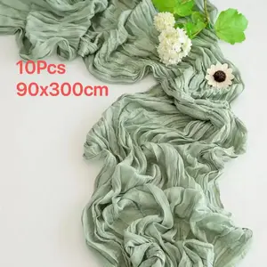10 PCS 90x300cm Table Runner Bohemian & Vintage Garden Style Sage Cheese Cloth Table Runner, 10 Feet Long Rustic Gauze Table Runner, Elegant Table Decor for Wedding, Party, Bridal Shower, Banquet and Special Events