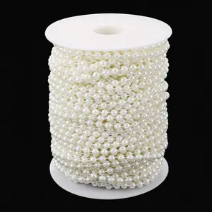 Jerler Pearl Garland 27 Yards/82 Feet Artificial Pearl Bead Chain Trim Strands Roll, Ideal for DIY Crafts, Christmas, Wedding, Bouquet and Party Decoration (6mm-Ivory)
