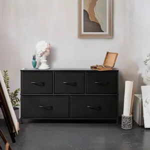 3 Sizes Options: Tall Black Fabric Dresser Storage Tower Organizer, Chest of Drawers with Metal Frame & Wooden Top for Nursery, Closet, Living Room Use