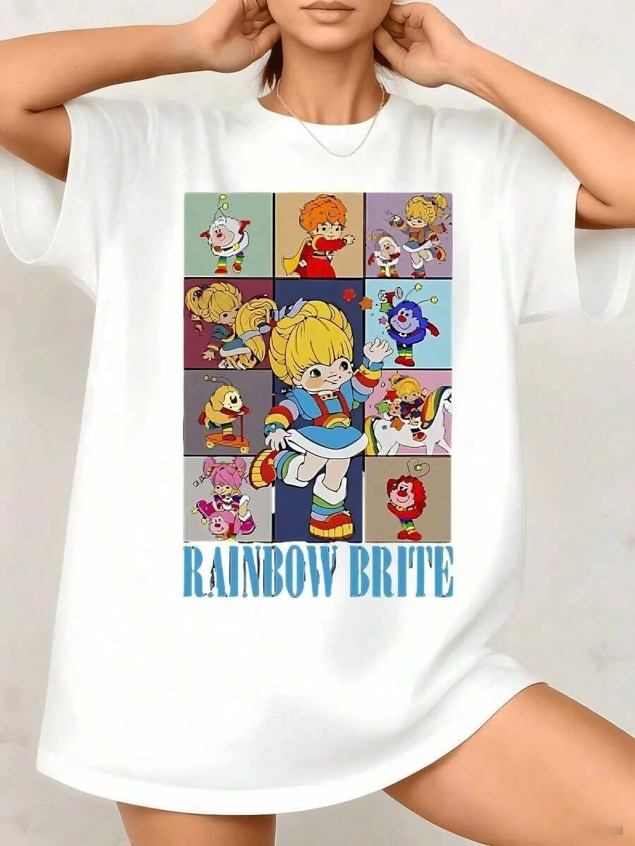 Women's Rainbow Brite Graphic Print T Shirt Cute Character Grid 100% Cotton Round Neck Tee Casual Style 1Pcs They Are Excellent Gifts For Friends And FamilyY2Y-Summer Clothes YPZ8 Retro Turquoise Cowboy