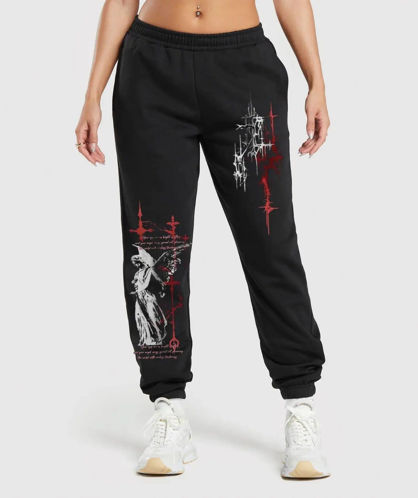 Dark Gothic Skeleton Sweatpants, Red Cross Grunge Joggers, Edgy Unisex Streetwear Pants, Alternative Aesthetic Bottoms