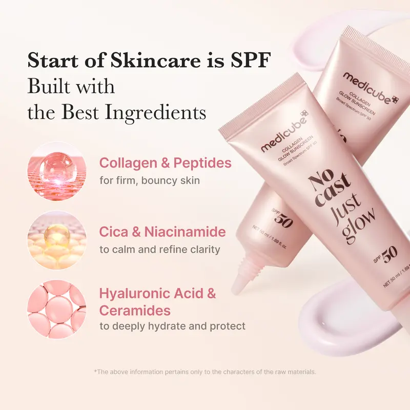 [NEW] [medicube] No Cast Just Glow Collagen Sunscreen | SPF 50 Broad Spectrum Face Sunscreen | Lightweight, Non-Sticky, Hydrating Formula | No White Cast or Residue | Peptide, Cica for Soothing & Natural Glow 3