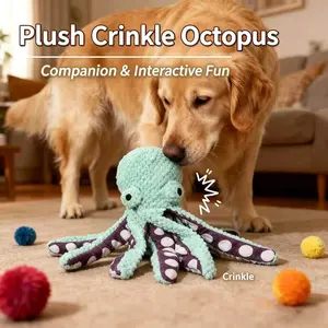 New plush pet dog toy with sound, crinkling paper, and realistic plush octopus design