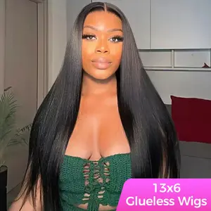 Straight Hair 13x6 Ear To Ear Lace Front Glueless Human Hair Wigs With Drawstring 220% Density Pre Cut Lace Wigs 100% Human Hair Breathable Cap Easy Wear Go Wig