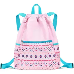 Drawstring Backpack Gym String Bag Drawstring Sackpack Sport Cinch Bag For Womens Girls Mens Alpaca Blue Pink