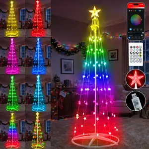 Avatar Controls 7FT Smart Prelit Christmas Cone Tree with Lights - 100 LED USB Control & App Control Color Changing Light Show Trees with Remote Timer Music Sync for Indoor Outdoor Yard