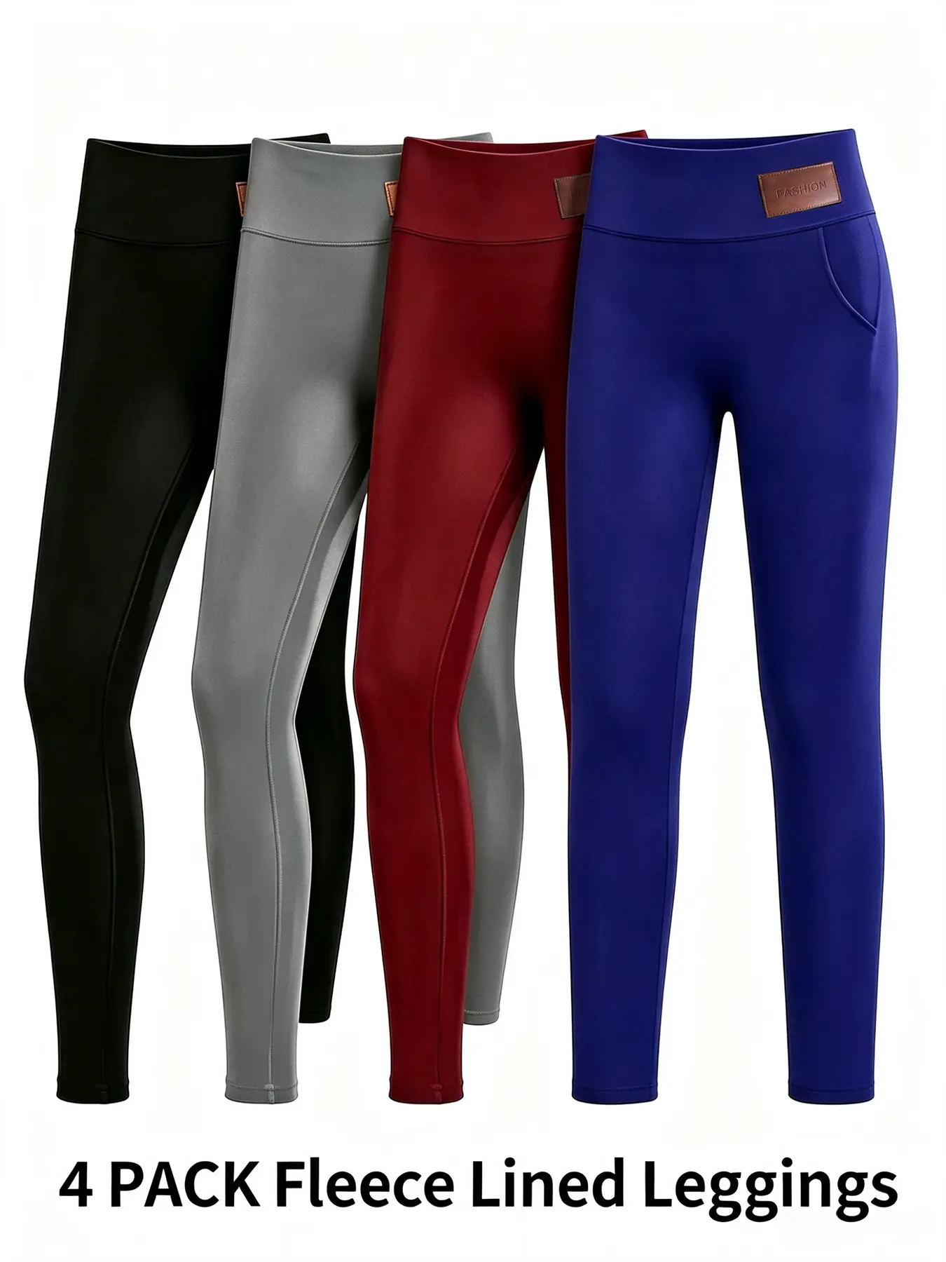 4pcs Cozy Women Plush Lined Thermal Leggings with Pockets-Fashionable Casual Style, Stretchy Skinny Fit for Ultimate Winter Warmth and All-Day Comfort Pants Long