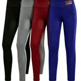 4pcs Cozy Women Plush Lined Thermal Leggings with Pockets-Fashionable Casual Style, Stretchy Skinny Fit for Ultimate Winter Warmth and All-Day Comfort Pants Long