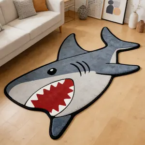 Oceanic Shark Shape Rug, Fun Cartoon Shark Decorative Mat, Decorative Area Rug, Comfortable Carpet for Living Room Bedroom Home Decoration
