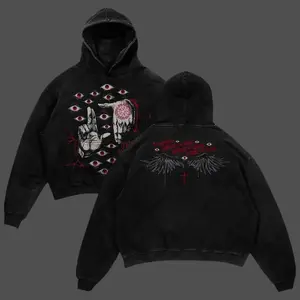 The Wings" Hellsing Retro Vintage Unisex Oversize Acid Washed Heavyweight Cotton Hoodie, Gift For Anime Fan graphic hoodies men clothing streetwear