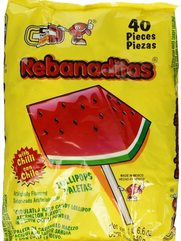 Vero Rebanaditas Watermelon Paletas 40 Count | Mexican Chili Covered Lollipops | Hard Candy Paletas Sabor Sandía