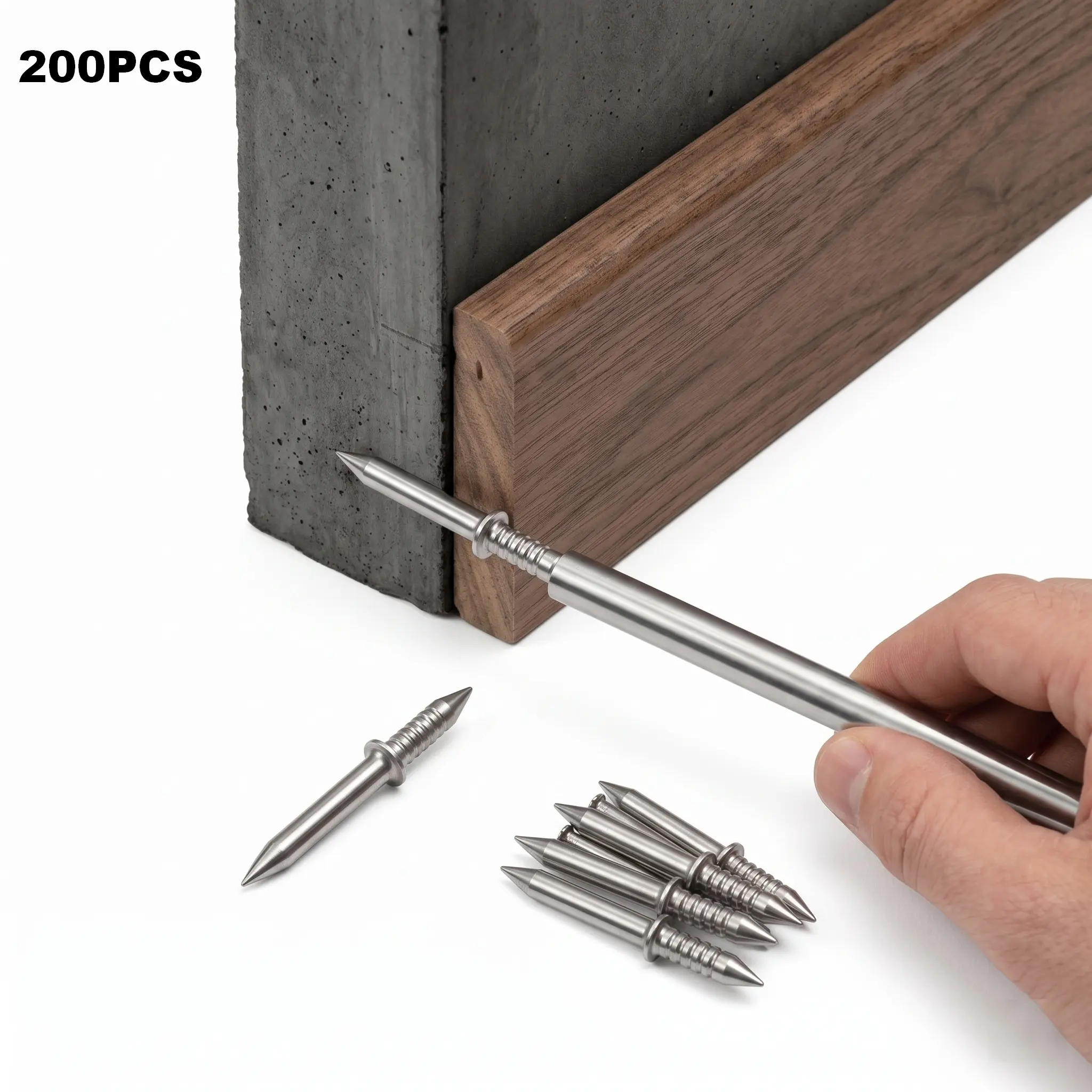 200Pcs Double-Headed Skirting Nails with 4 Sleeve Tools, Invisible Seamless Fasteners for Wood Trim, Wall Molding, Cabinets