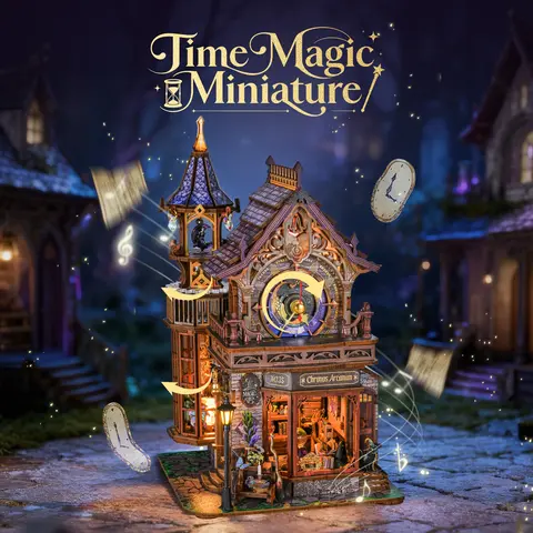 FUNPOLA LED 3D Wooden Puzzle Time Magic Club with Music & Lights, Dynamic Mechanical Model Building Kit, Miniature Home Decor Gift for Adults 365PCS