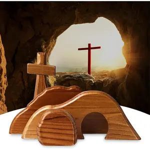 The Empty Tomb Easter Scene, Christian Cross Decorations, Decorations Religious Jesus Tomb Easter Kit Display for The Home, Tabletop, Office - Wooden (Dark-Brown) Ornaments