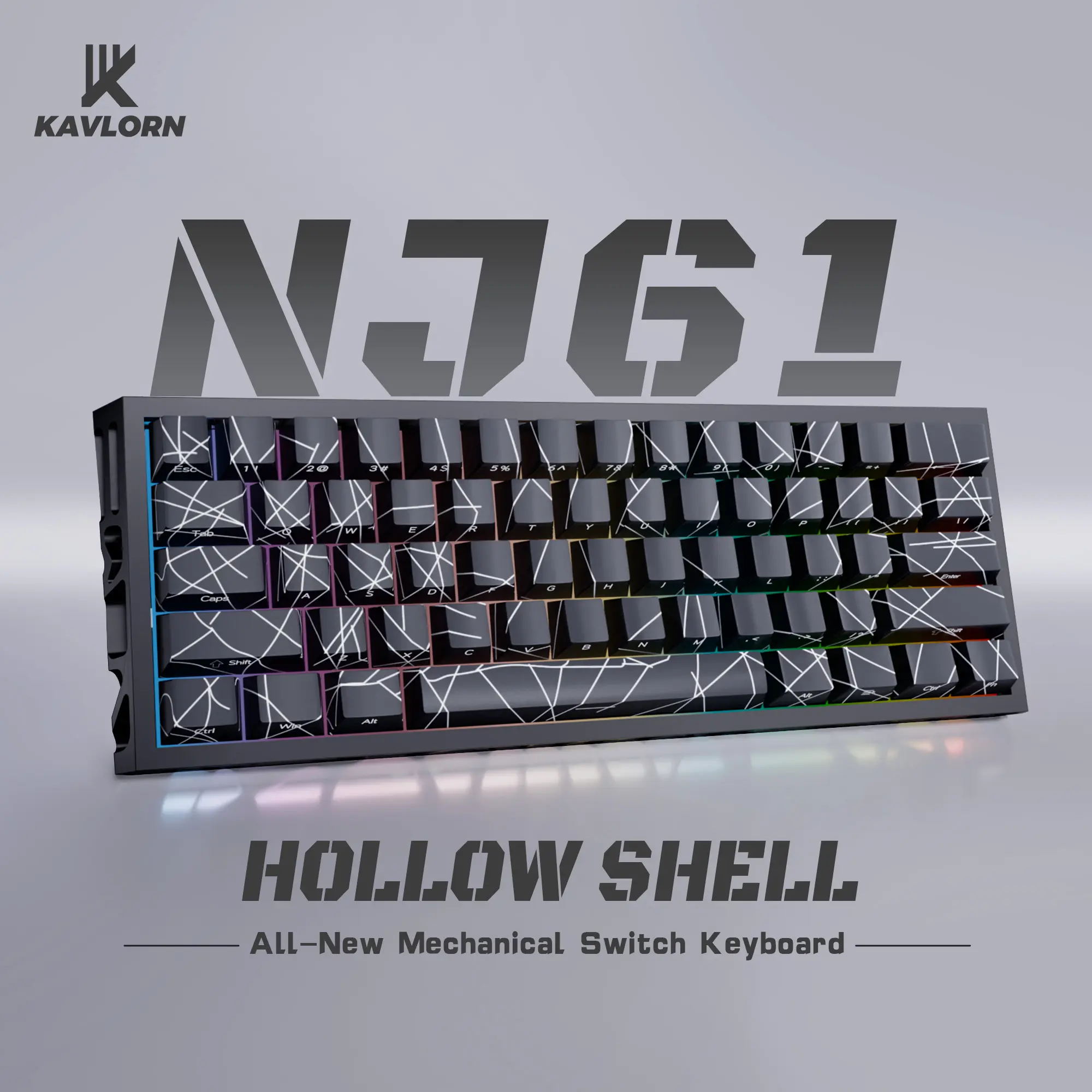 NJ61 Series 60% Hot-Swappable Mechanical Gaming Keyboard - Hollow Frame, Pre-Lubed Red Switches, PBT Keycaps, Full RGB Lighting, VIA Programmable Wired Keyboard for PC Gamers, Gaming Keyboards