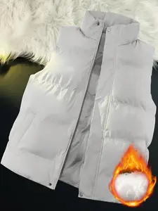 Men's Solid Color Stand Collar Vest Coat, Casual Comfy Warm Sleeveless Outerwear for Winter, Men's Clothes for Daily Wear