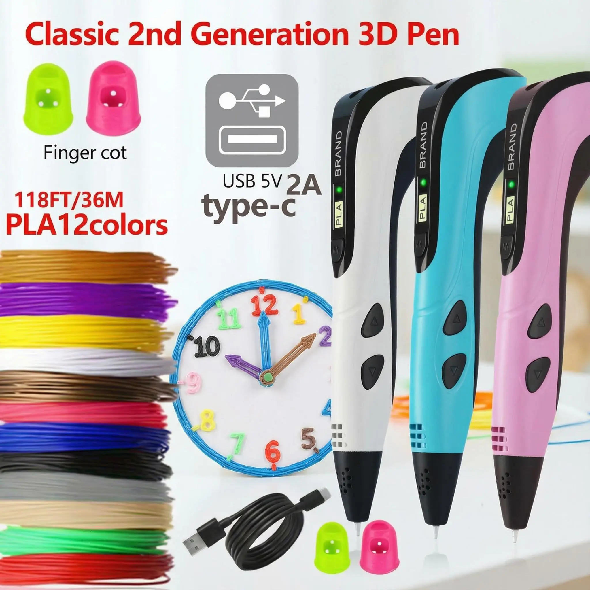 3D Printing Pen Set - 3rd-Generation Upgraded DIY Creative Graffiti Tool with LCD Display, Stepless Speed Control, PLA/ABS Temp Control, Type-C USB Charging via C - Ideal Gift for Children (Christmas, Birthday),summerwins