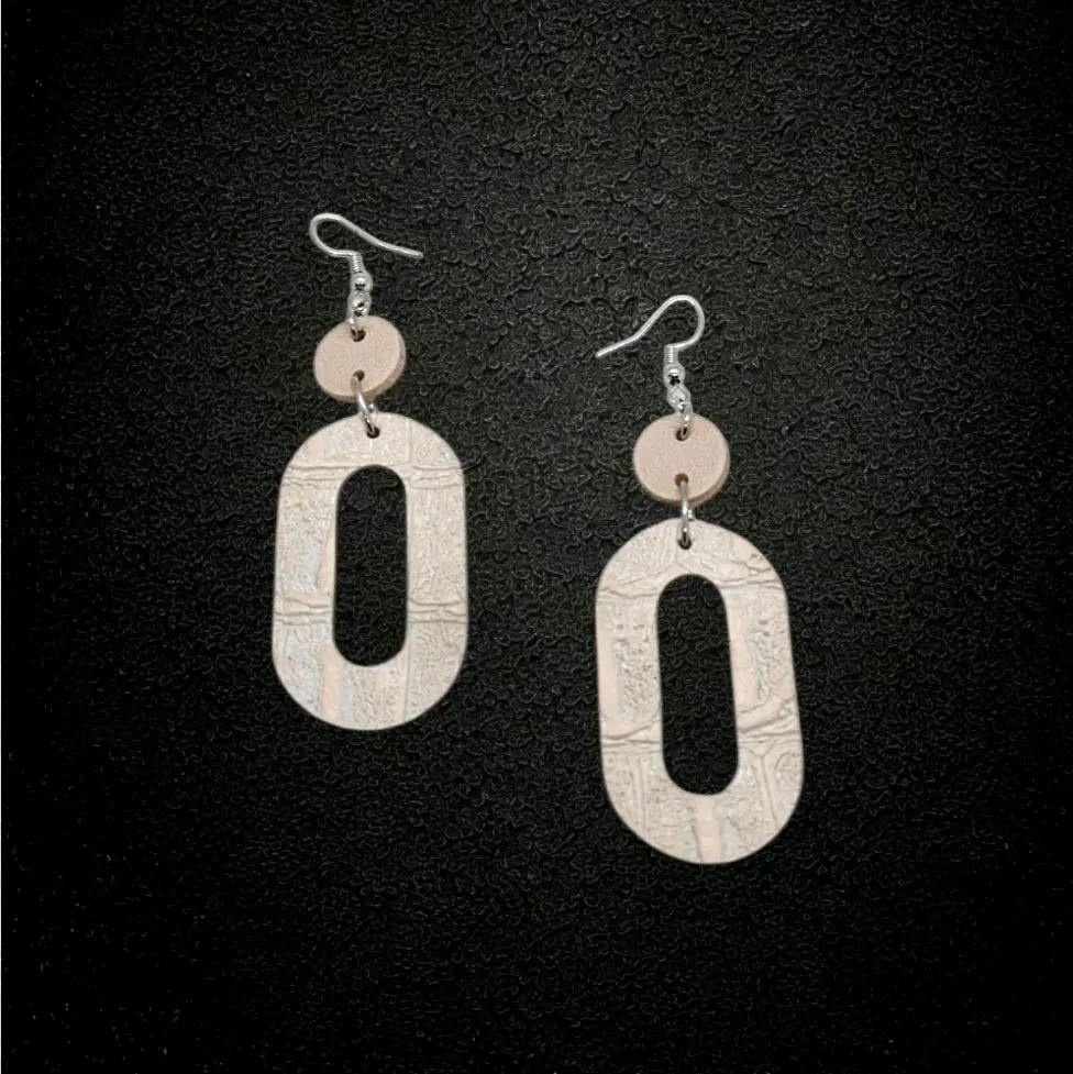 Creamy Pink Double Sided Handmade Oval Drop Earrings