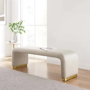 Modway Koda Performance Velvet Waterfall Long Bench in Brass Almond