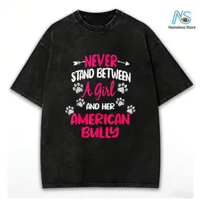 "Never Stand Between A Girl And Her American Bully" T-Shirt Paw Print Graphic Tee American Bully Lover Gift