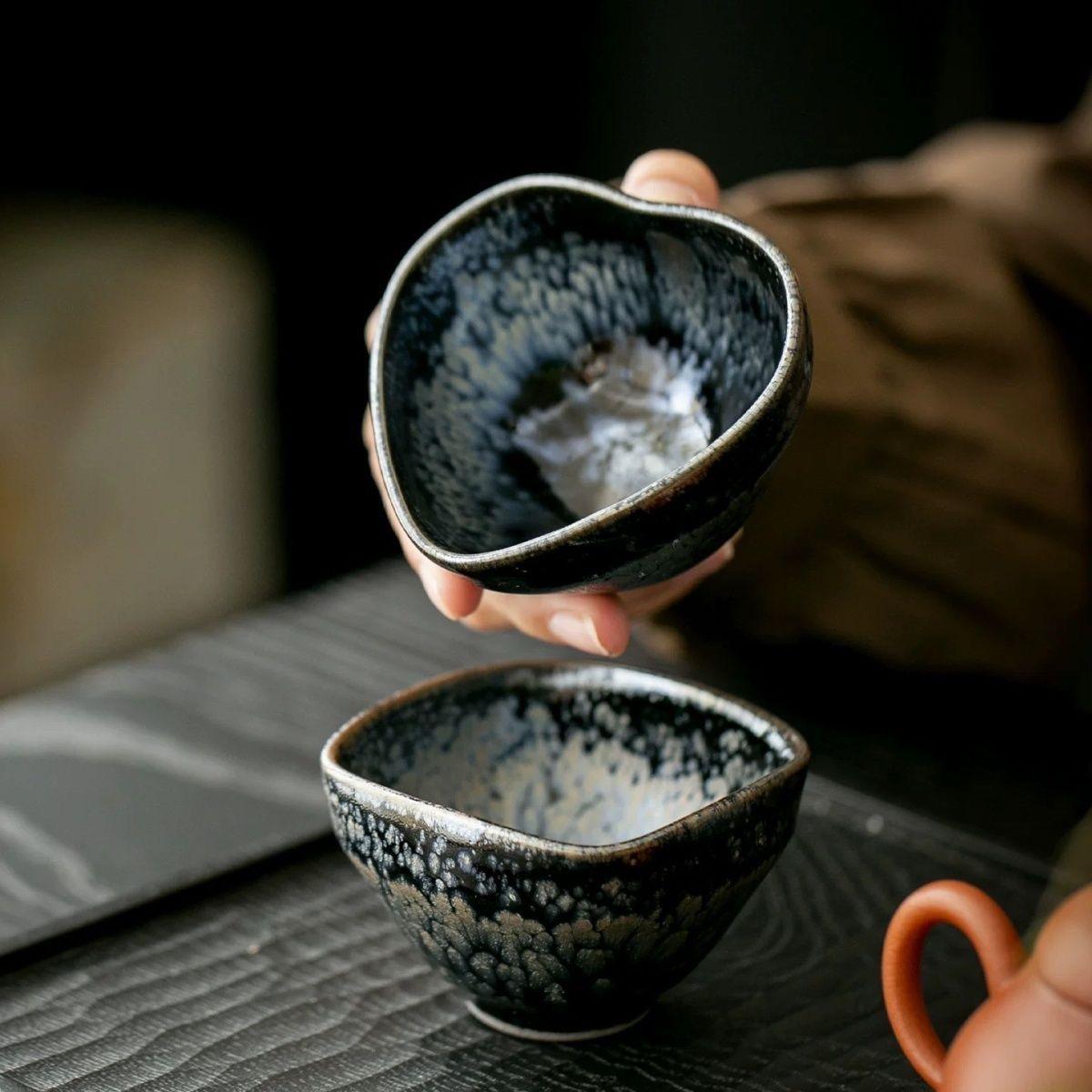 Z08. Heart-Shaped Jianzhan Tea Cup, 130 ml — Unique Ceramic Kung Fu Tea Cup