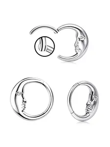 Stainless Steel, Hypoallergenic, Moon Face & Teardrop, Septum Ring, 3PCS, Clicker Hoop, Piercing Jewelry, Nose Cartilage Earring, Punk Style, Daily & Party Wear Gold Silver Cartilage Tragus Ear