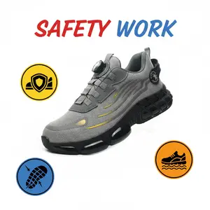 Durable Mesh Work Sneakers Men's Steel Toe Protection Anti-Slip Safety Shoes Breathable Comfort Fit All Seasons Casual Striped Design Elastic Closure Non-Slip EVA Sole Puncture Shield