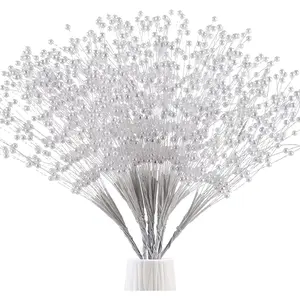 50-Pack White Beaded Pearl Sticks - 4mm Bridal Bouquet & Table Decor (Wedding) Decorative Fruit Plants Ornaments Plastic Faux Flowers Flower Arrangement Floral
