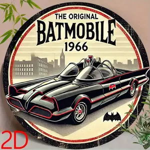 Retro Batmetal Wall Sign 1966 Vintage Batmobile Tin Metal Poster 8x8 Inches, Superhero Wall Art Decor for Man Cave Home Theater
