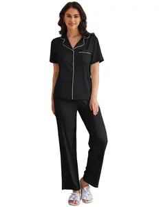 Ekouaer Women Pajamas Set Button Down Sleepwear Short Sleeve Nightwear with Long Pants Soft Pjs Set