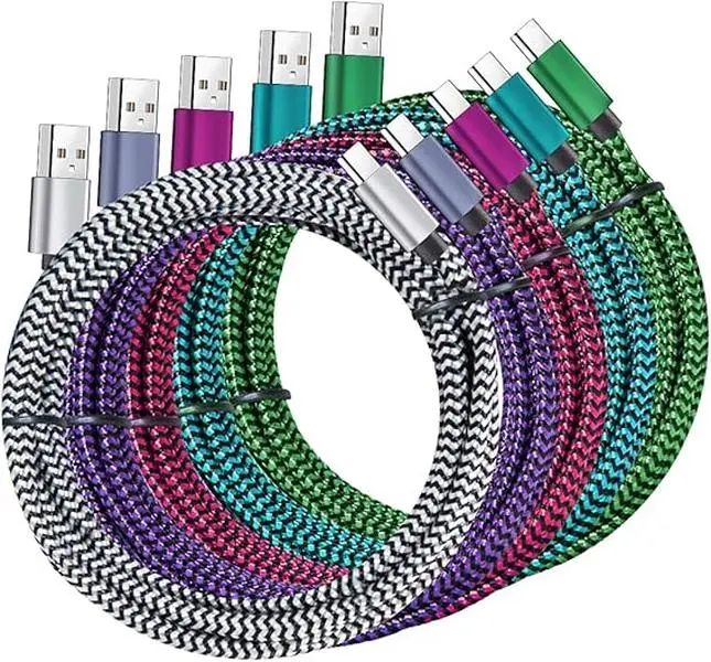 5 Pack 6FT USB-C Fast Charging Cables, Nylon Braided Type-C Charger Cord, 3A High-Speed Charging & Data Sync for USB-C Devices