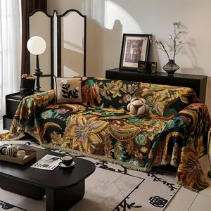 Fringe vintage couch covers, large sofa blanket suitable for 2/3/4-seater sofas, corner sofa cover, cotton couch cover for sofa, pet-friendly (180 x 340 cm).