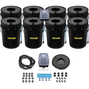 VEVOR DWC Hydroponic System, 5 Gallon 8 Buckets, Deep Water Culture Growing Bucket, Hydroponics Grow Kit with Pump, Air Stone and Water Level Device, for Indoor/Outdoor Leafy VegetablesHoliday gifts