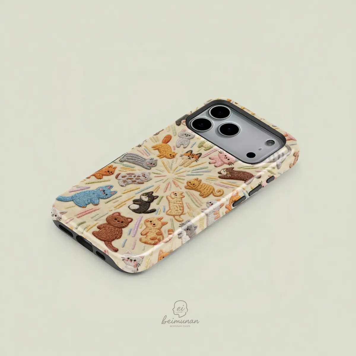 1PC Cute Cat Embroidered Phone Case， Heavy Duty Shockproof 2in1 Protective Cover for iPhone 17 16 15 14 13 12 Pro Max， Samsung Galaxy S25 S24 S23 S22 Ultra Series Holiday Gift Minimalist Fashion Case