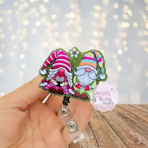 Spring Gnome Badge Reel Retractable ID Holder for Nurses Teachers and Office Workers with Colorful Gnome Design