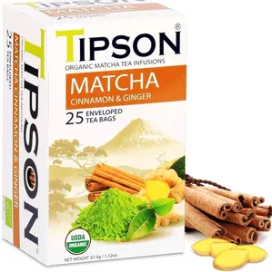 Tipson Organic Matcha Tea Infusions (Cinnamon & Ginger Flavor)-Non GMO and Gluten Free - 25 Premium Tea Bags (Pack of 1)