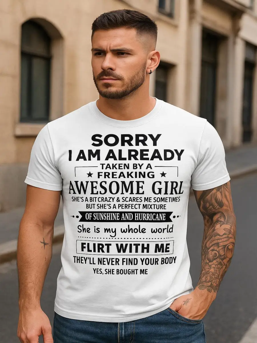 Taken by an Awesome Girl T-Shirt • Funny Relationship Tee for Men • Cute Couple Gift • Romantic Boyfriend Shirt