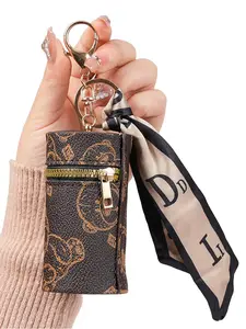 New Mini Wallet Cute PU Leather Scarf Bag Charm Keychain, Lightweight Luxurious Women's Coin Purse, Wireless Earphone Protector Gift, Stylish Keychain