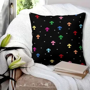 Colorful Cross Print Short Plush Throw Pillow, Trendy Streetwear Decorative Cushion, Soft Short Plush Pillow with Silk Fiber Filling for Teens Adults Bedroom Living Room Dorm Couch