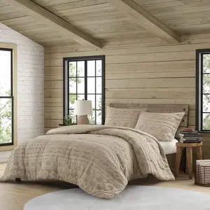 360 Stand Breckenridge Chenille Weave Oversized Comforter Set, Tan - Full & Queen Size, 92x94x1.5 in, Hypoallergenic, Neutral Tone, Year-Round Use for Full Size Bed