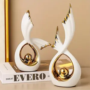 Elegant Home Decorations White & Gold Ceramic Figurines for Living Room & Bedroom Decor Versatile & Sophisticated Interior Pieces