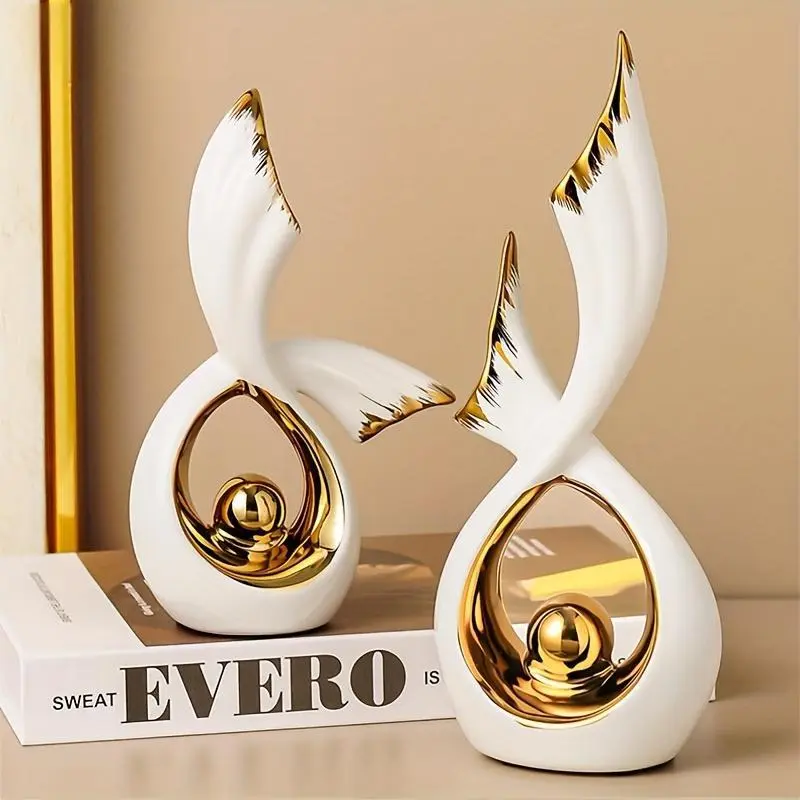 Elegant Home Decorations White & Gold Ceramic Figurines for Living Room & Bedroom Decor Versatile & Sophisticated Interior Pieces