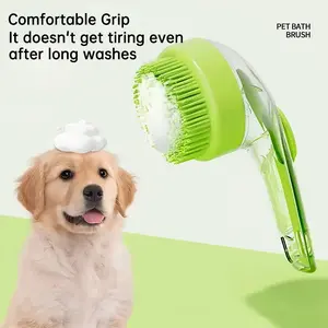 2-In-1 Pet Bath Brush Soft Silicone Bristles DogShampoo Brush & Shampoo Dispenser Pet EnjoyGrooming Massage Brush Dog Washing Scrubber ForLong/Short Hair Dogs & Cats