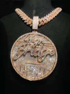 Personalized Hip Hop Round Letter Pendant Ice Diamond Luxury High Crystal Cuban Chain Customized Jewelry Set, 14 Trendy Wedding Party Wear, Father's Day Mother's Day Thanksgiving Gift