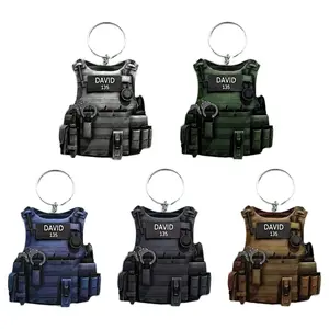 [Customizable|Police Vest] 1pc Customizable Police Vest Keychain - Personalized Acrylic & Stainless Steel Keyring with "POLICE" Text, 2D Flat, Perfect Gift for Friends or Family, Casual Style, Black, Gift Item | Durable Keyring